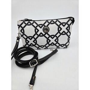 Stone & Co Crossbody‎ Purse White Black Geometric Print. Wristlet Expandable